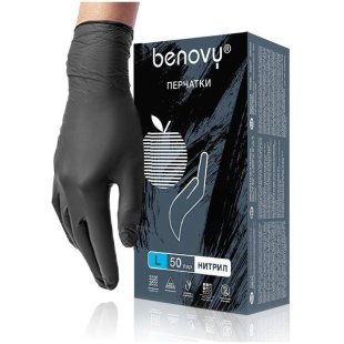 BENOVY перчатки нитриловые (черные) L