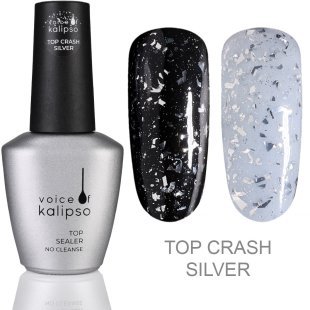 Voice of Kalipso Top Crash silver - Верхнее покрытие без липкого слоя с глиттером, 10 мл
