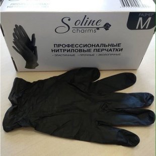 Перчатки нитриловые неопудреные SolineCharms черные S