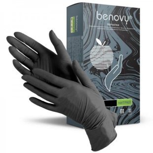 BENOVY перчатки нитриловые (черные) S (50 пар/уп)