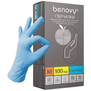 BENOVY перчатки нитриловые (голубые) M (50 пар/уп)