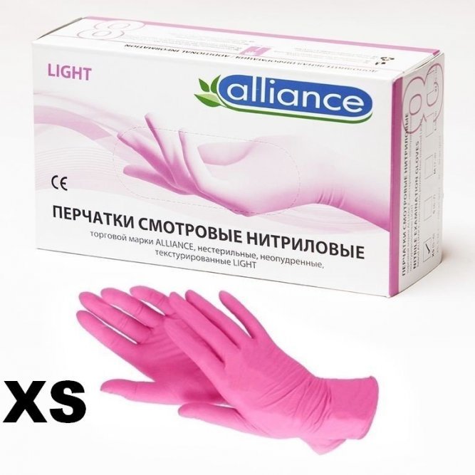 Нитриловые перчатки Alliance (Розовые) размер XS 100 шт (50 пар)